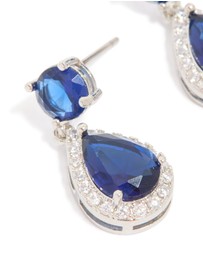 Lovisa - Silver Sapphire Stone Teardrop Drop Earrings