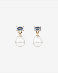 Michael Hill - Multi-Wear Aquamarine and Cultured Freshwater Pearl Drop Stud Earrings in 10kt Yellow Gold