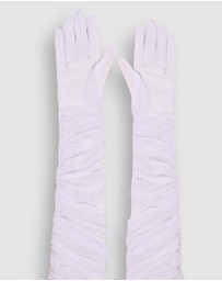 High Heel Jungle - Ariana Ruched Mesh Opera Glove - White