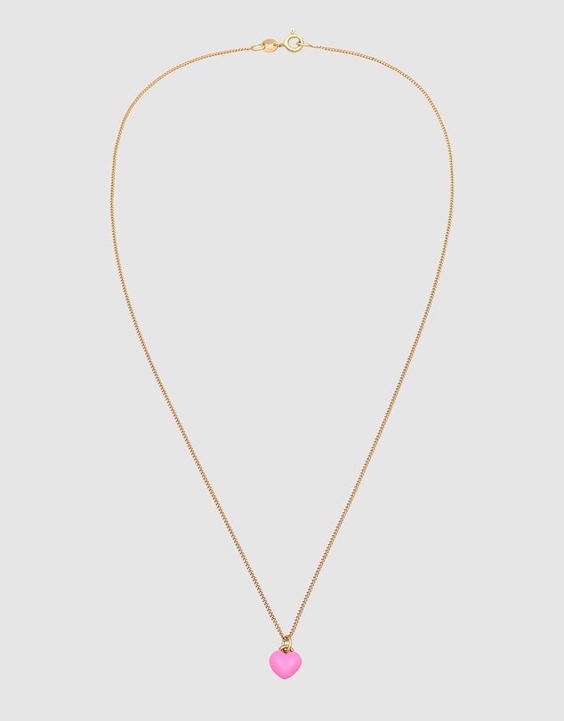 Elli Jewelry - Pink Enamel Heart Pendant Necklace in Gold-Plated 925 Silver