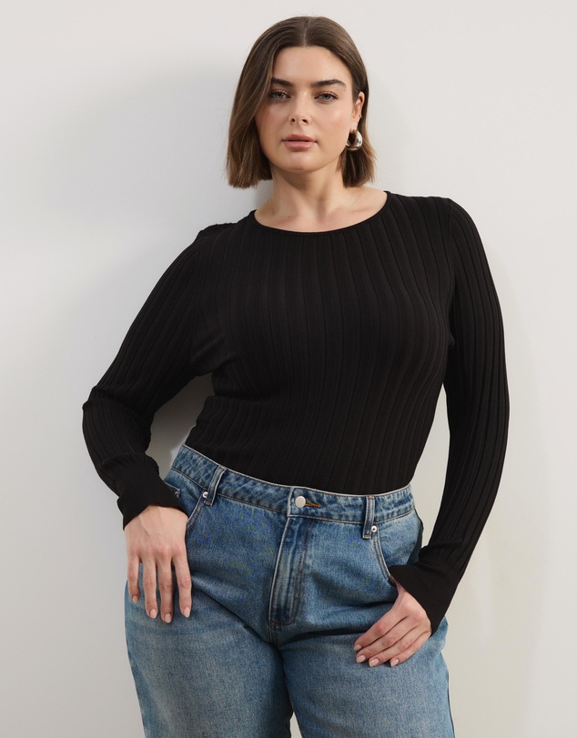 Atmos&Here Curvy - Rumi LS Fitted Rib Knit Top