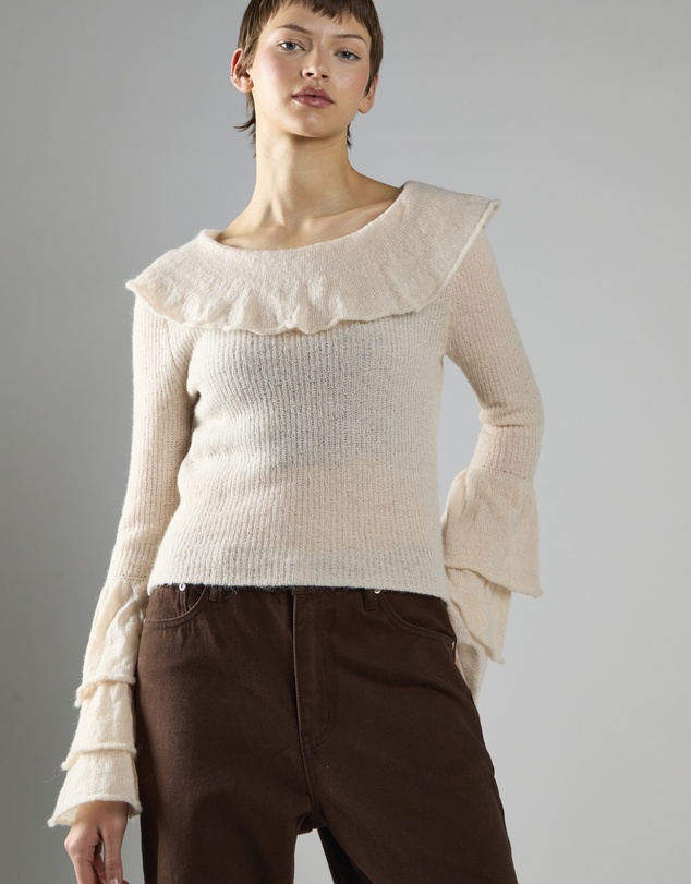 Glamorous - Boatneck bell sleeve ruffle jumper