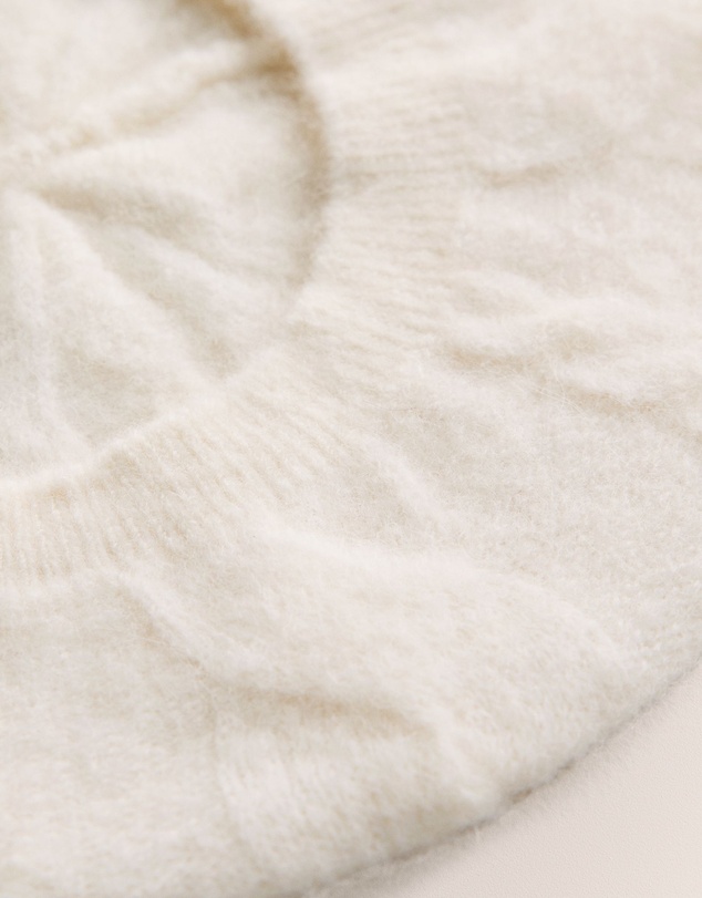 Trenery - Wool Cable Knit Beret in Marshmallow