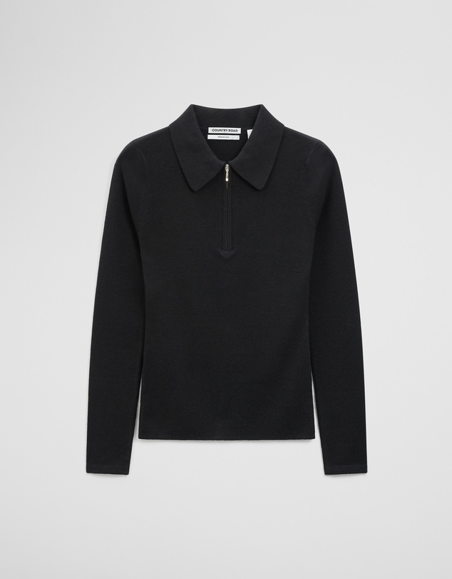Country Road - Merino Wool Silk Blend Collared Knit