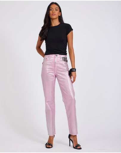 ONE TEASPOON - Pink Envy Foil Awesome Baggies High Waist Jeans