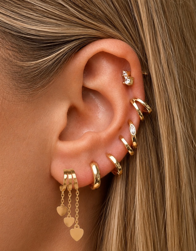Izoa - Hearts 3-in-1 Trio Huggie Earrings
