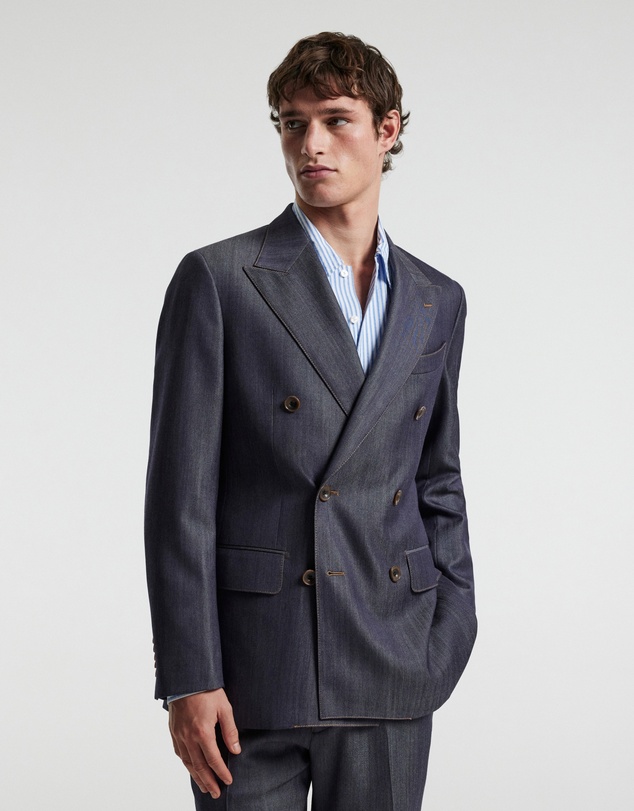 Calibre - Wool Denim Double-Breasted Suit Jacket Navy