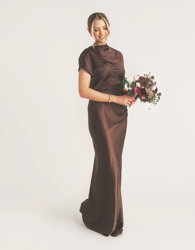 Six Stories - Batwing High Neck Satin Bridesmaid Dress