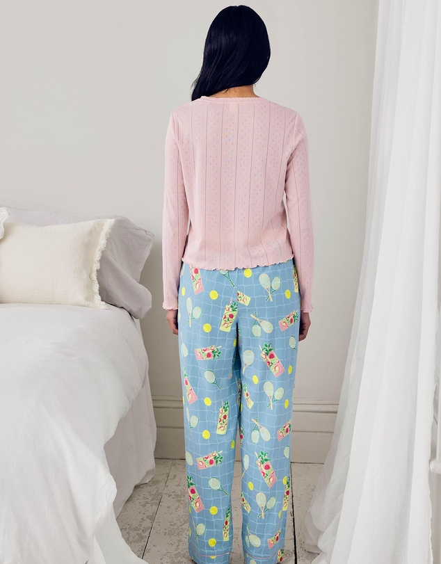 Chelsea Peers - Organic Cotton Tennis Net Cocktail Pointelle Henley Long Pyjama Set