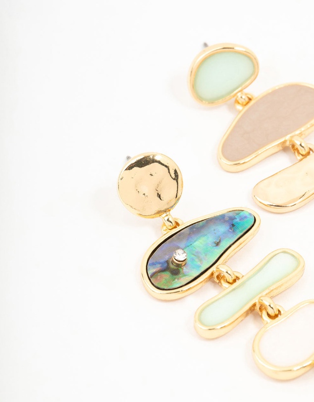 Lovisa - Gold Mixed Shape & Multicoloured Shell Drop Earrings
