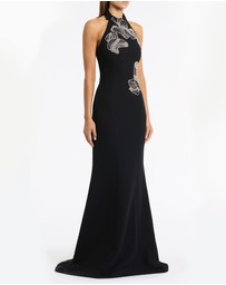 Carla Zampatti - Black Crepe Embellished Halter Gown