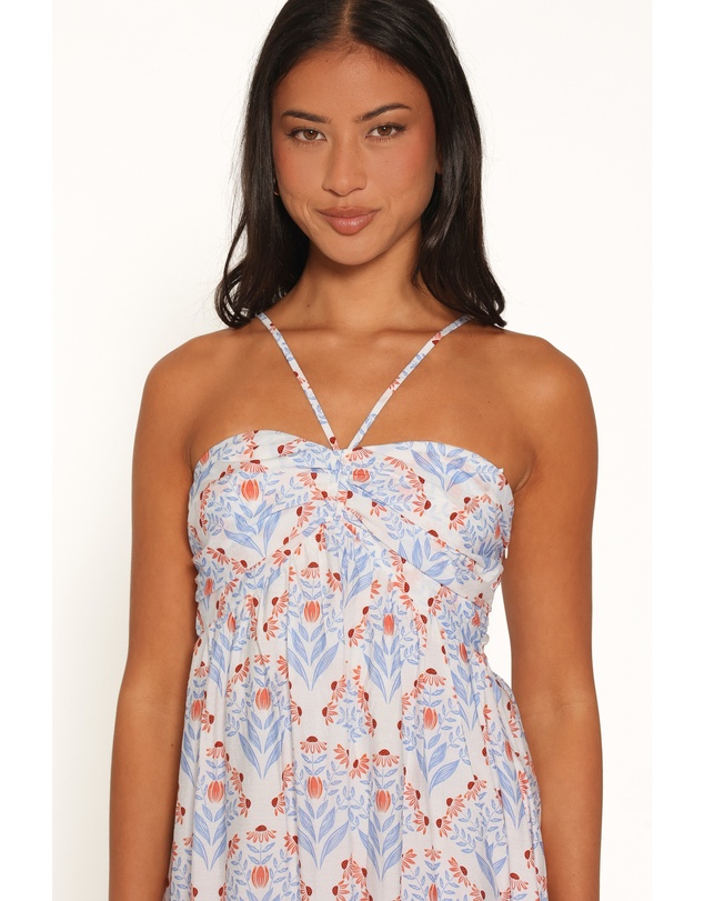 Petal & Pup - Cascade Halterneck Maxi Dress - White Blue
