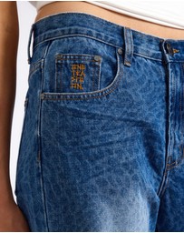 ONE TEASPOON - Jackson Mid Waist Wide Leg Denim Jeans - Blue Animal