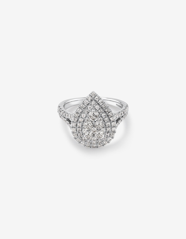 Michael Hill - 1.30 Carat TW Pear Shaped Cluster Halo Diamond Ring in 10kt White Gold