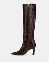 Wittner - Louella Croc Embossed Leather Knee High Boots