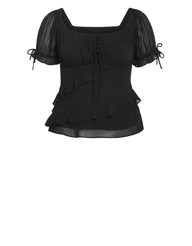 City Chic - Plus size Shayla Short Sleeve Frill Top - black