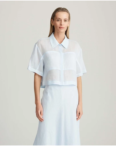Mattir - Aire Ramie Crop Shirt Blue