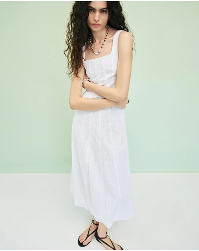 M.N.G - Pleats Embroidered Dress With Puffed Hem