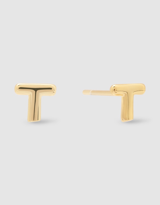 Wanderlust + Co - Alphabet Bubble Gold Stud Earrings - Letter T