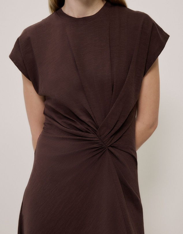 Trenery - Cotton Jersey Twist Dress in Coffee