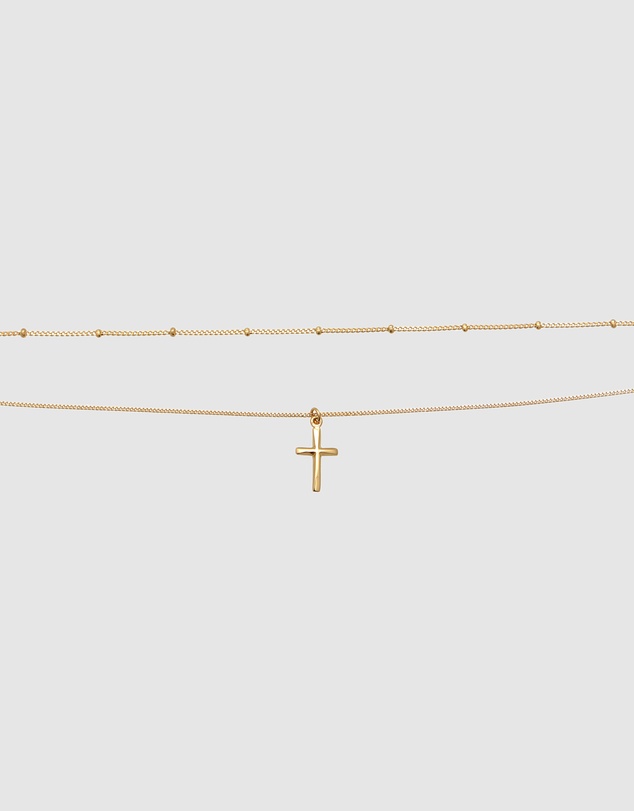 Elli Jewelry - Cross Pendant Layer Necklace in Gold-Plated 925 Silver