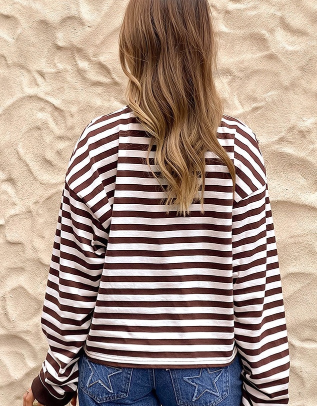 Beginning Boutique - So Breezy Chocolate Stripe Long Sleeve Top