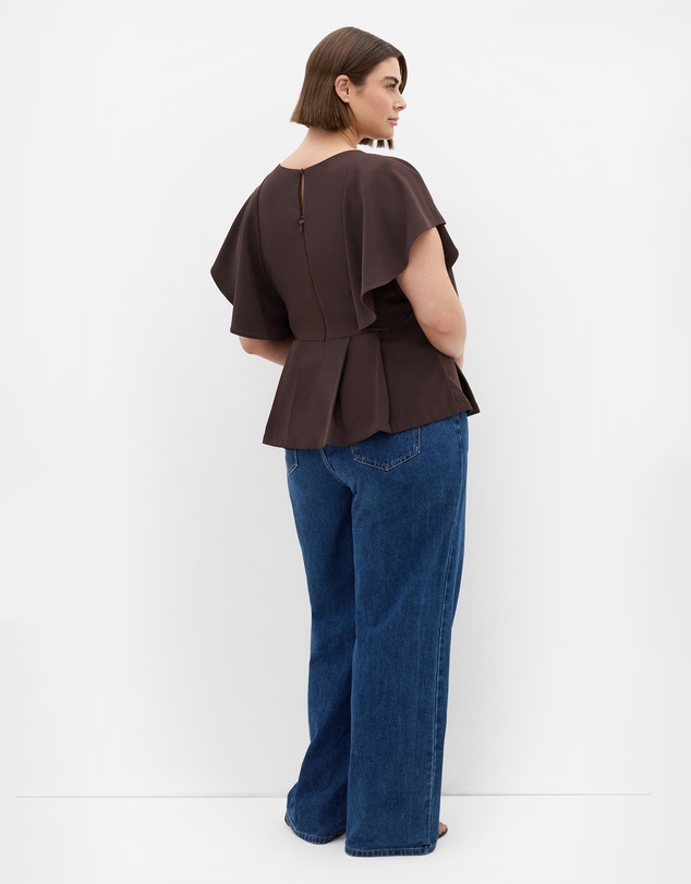 City Chic - Plus size Cinched Peplum Top - chocolate