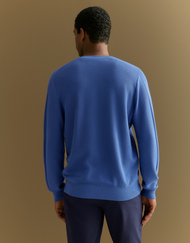 Trenery - Australian Cotton Textured Knit Crew in Bright Blue