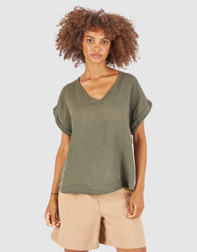 CAMIXA - Martina Linen V-Neck T-shirt