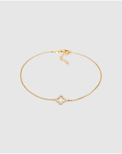 Elli Jewelry - Cloverleaf Zirconia Anklet in Gold-Plated 925 Silver
