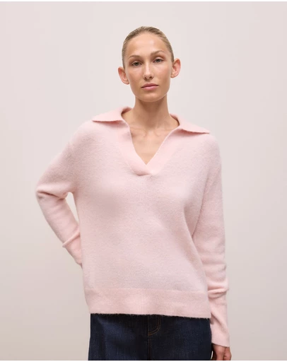Trenery - Alpaca Merino Blend Polo in Rose Quartz