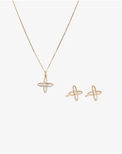 Michael Hill - Mother of Pearl Flower Pendant and Stud Earrings Set in 18kt Gold Vermeil