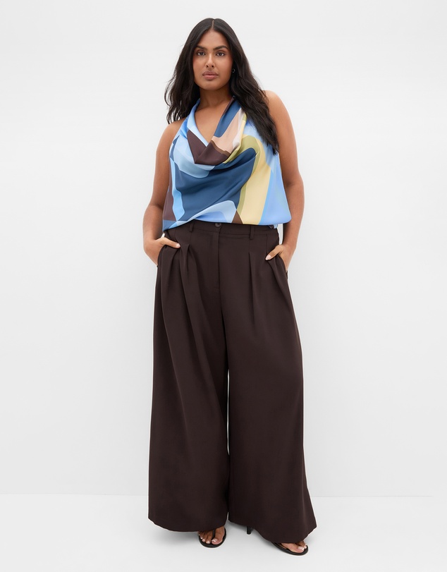 City Chic - Plus size Chloe Abstract Print Cowl Neck Top - blue