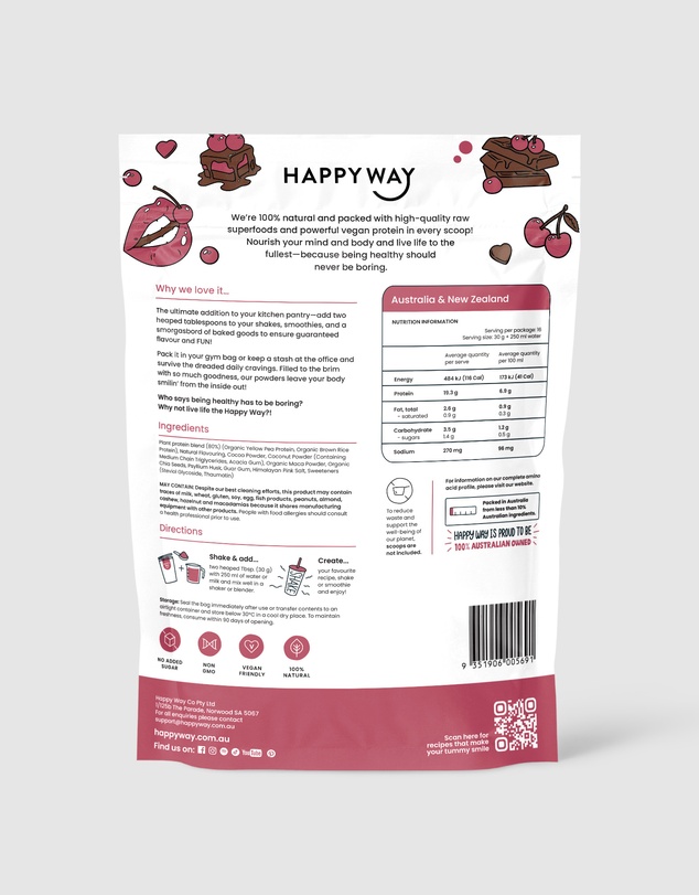 Happy Way - Choc Cherry Vegan Protein Powder 500g