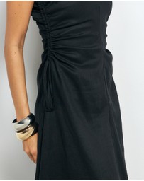 AERE - Lucia Ruched Linen Midi Dress