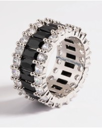 Lovisa - Silver Cubic Zirconia Large Baguette 3-Row Ring
