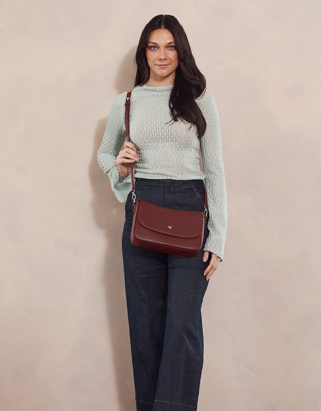 Pierre Cardin - Pierre Cardin Ladies Leather Flap Over Crossbody Bag