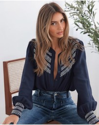 Esther & Co - Dareia Blouse - Navy Print