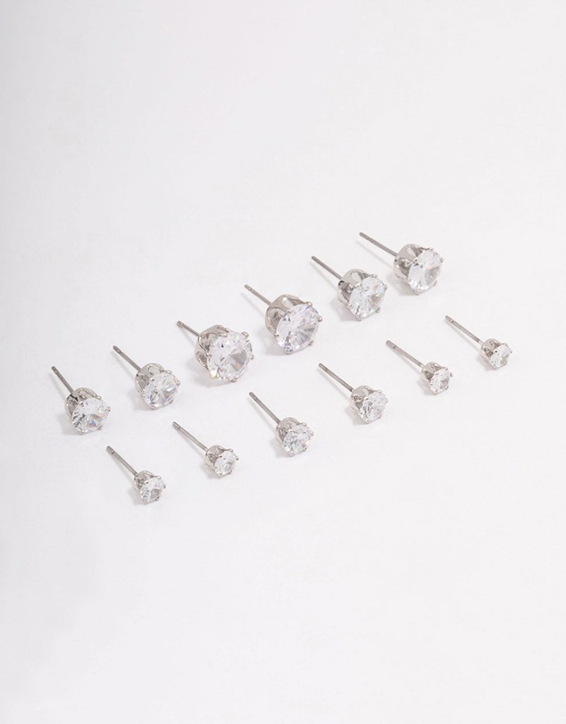 Lovisa - Silver Classic Round Cubic Zirconia Earring 6-Pack
