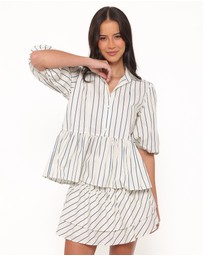 Petal & Pup - Sybella Frill Basque Skirt - Yellow/Blue Stripe