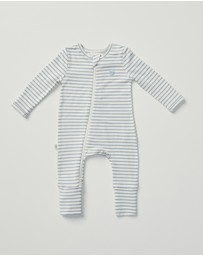 Grow Kindly - Light Zippee Baby Romper in Dusk Blue Stripe (0.2 TOG)