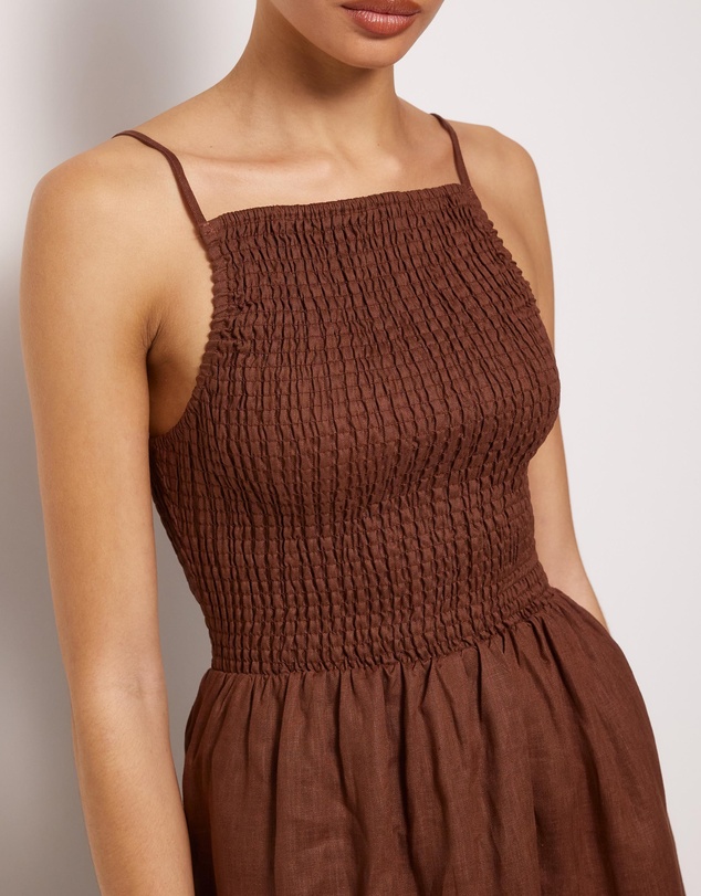 AERE - Olie Shirred Linen Midi Dress