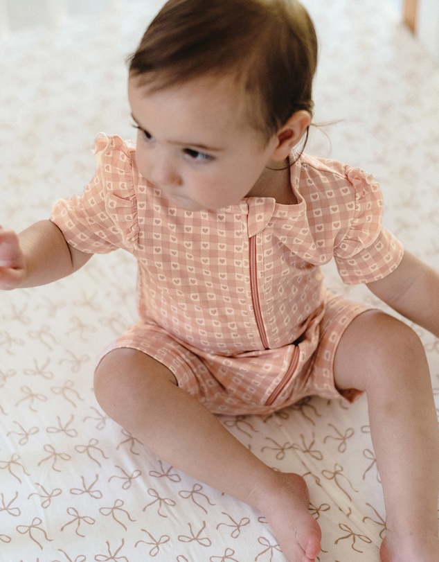 Kynd Baby - Day Or Night Short Sleeve Frill Onesie in Heart Gingham