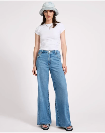 ONE TEASPOON - Cruisers Mid Waist Bootcut Flare Denim Jeans - New Blue