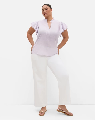 City Chic - Plus size Dakota Flutter Sleeve Top - lilac