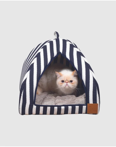 Mog & Bone - Cat Igloo - Navy Hampton Stripe Print