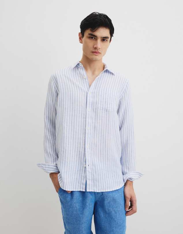 Country Road - Long Sleeve Regular Fit Organically Grown Linen Stripe Shirt
