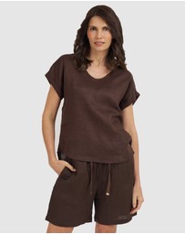 CAMIXA - Martina Linen V-Neck T-shirt