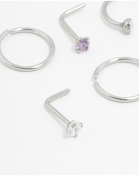 Lovisa - Surgical Steel Pastel Cubic Zirconia Nose Stud & Ring 6-Pack