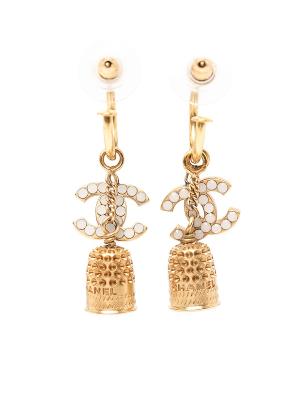 Pre-Loved by Azura Reborn - Pre-Loved Gold Plated Enamel CC Bell Drop Push Back Earrings